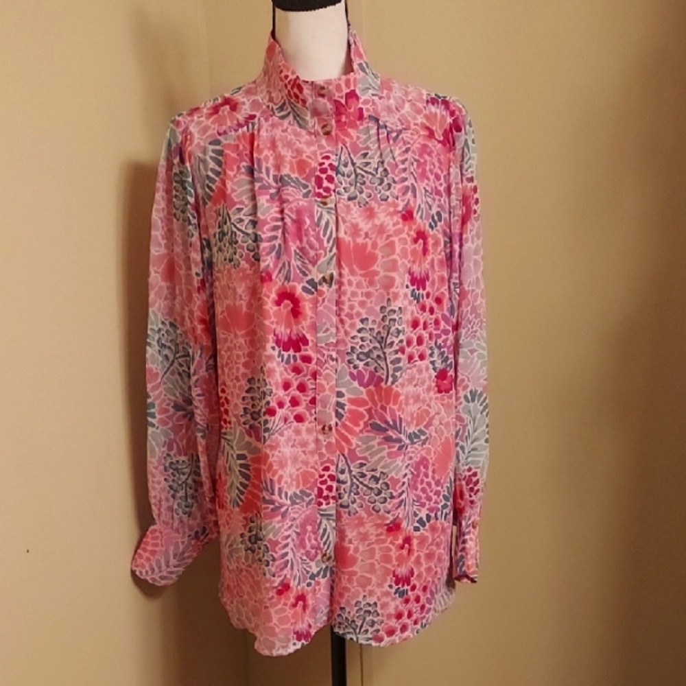 Aura Pink And Green Floral Blouse